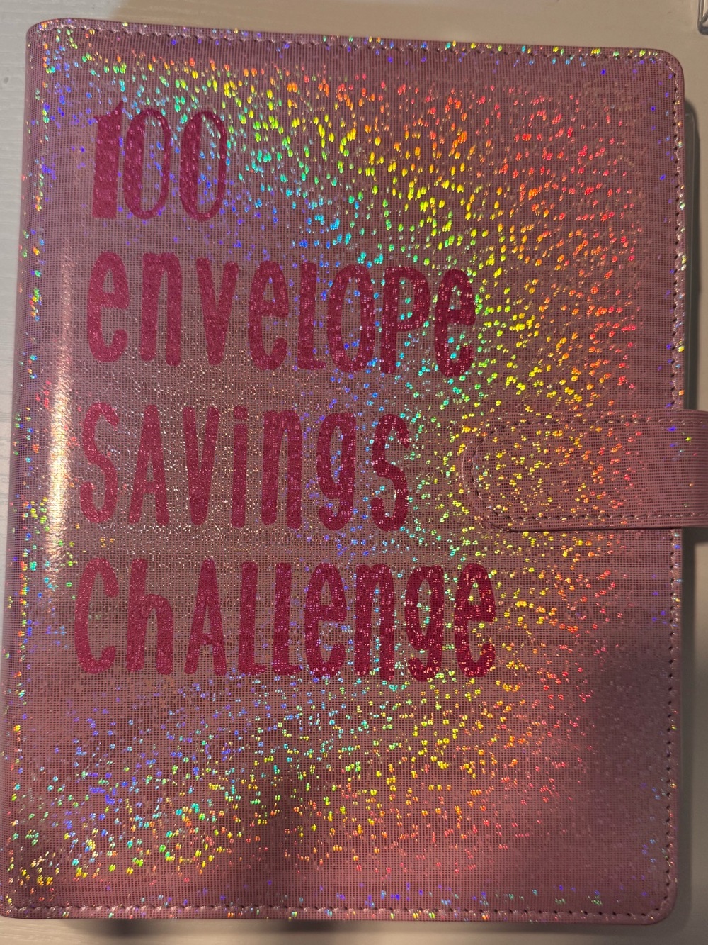 Holographic Pink "100 Envelope Savings Challenge" Binder